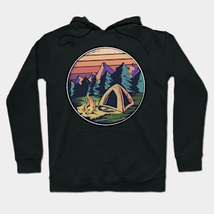 Happy Camper Camping Outdoors Vintage Retro Sunset Hoodie